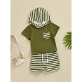 thumbnail image 3 of Suealasg Kids Baby Boys Summer Outfits Clothes 6M 1T 2T 3T Short Sleeve Hooded Tops and Drawstring Striped Shorts Sets 2Pcs Causal Clothing for Toddler Boy, 3 of 9