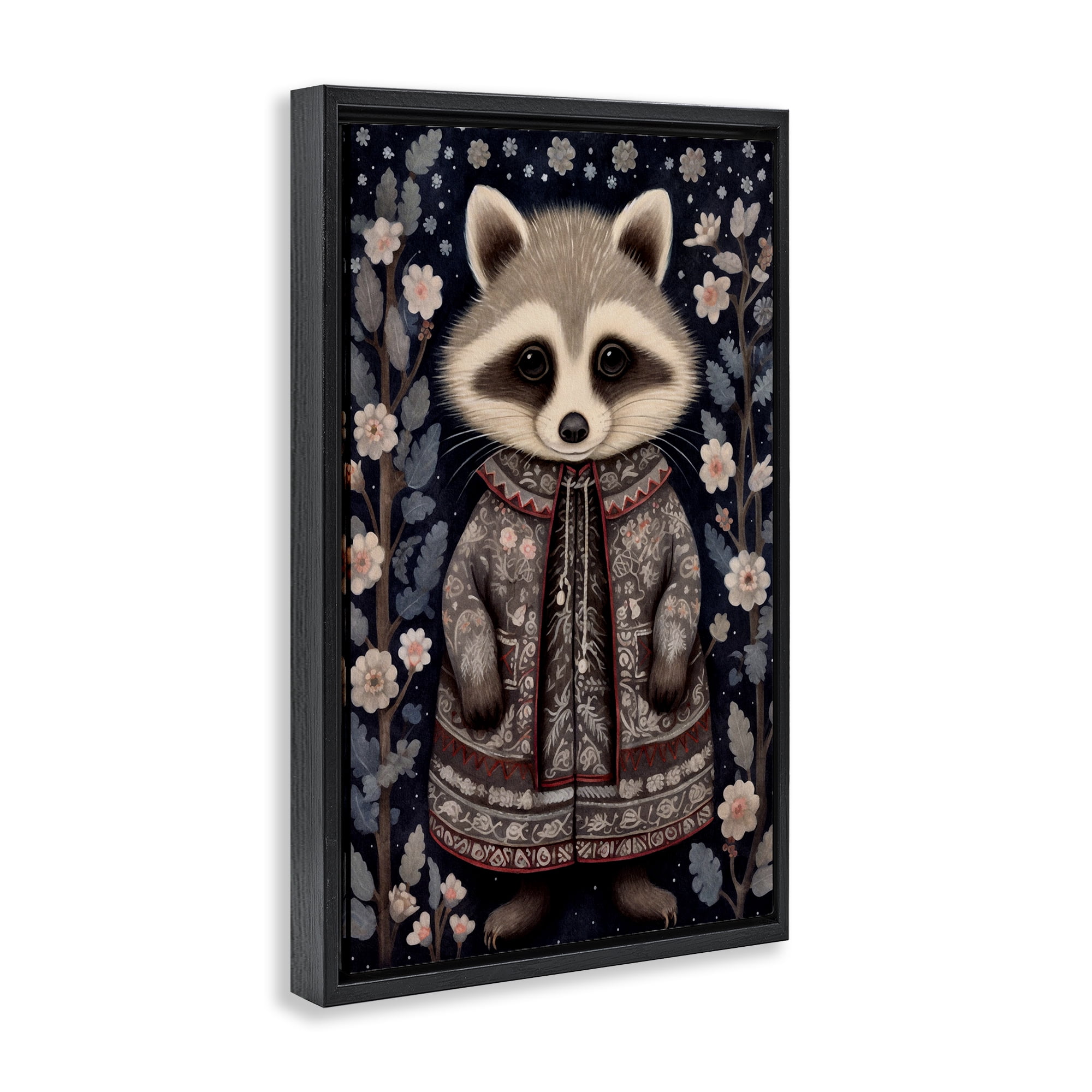 Stupell Industries Woodland Pattern Raccoon Animals & Insects Painting Black Floater Framed Art Print Wall Art, 17 x 25