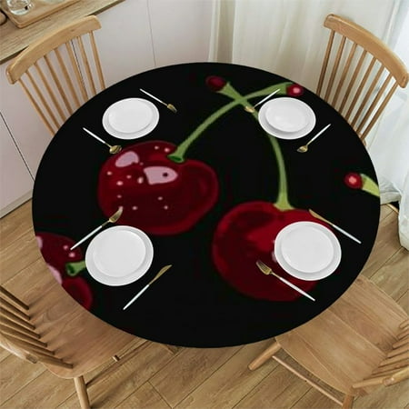 

SHERONV Cherries Round Table Cover Stain Resistant Washable Indoor Outdoor Tablecloth Kitchen Dining Wedding Parties 100% Polyester Fiber 31-35
