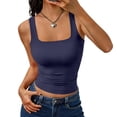 thumbnail image 2 of Women's Basic Square Neck Sleeveless Tank Top, Casual Solid Color Form-Fitting Camisole, Soft Stretchy Summer Top for Daily Wear Layering 07-Navy M, 2 of 5