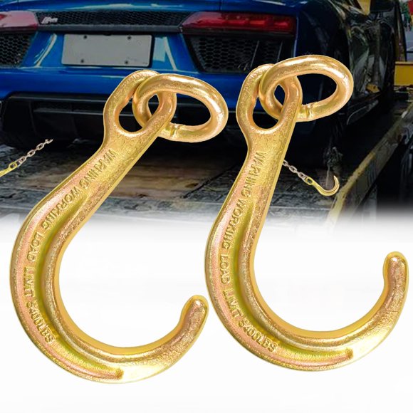 FITHOIST Paquete de 2 ganchos en J de 8 pulgadas | Gancho de remolque corto en el eslabón de acoplamiento | Gancho de remolque en forma de J chapado en zinc amarillo con enlace | Horquilla enrollable