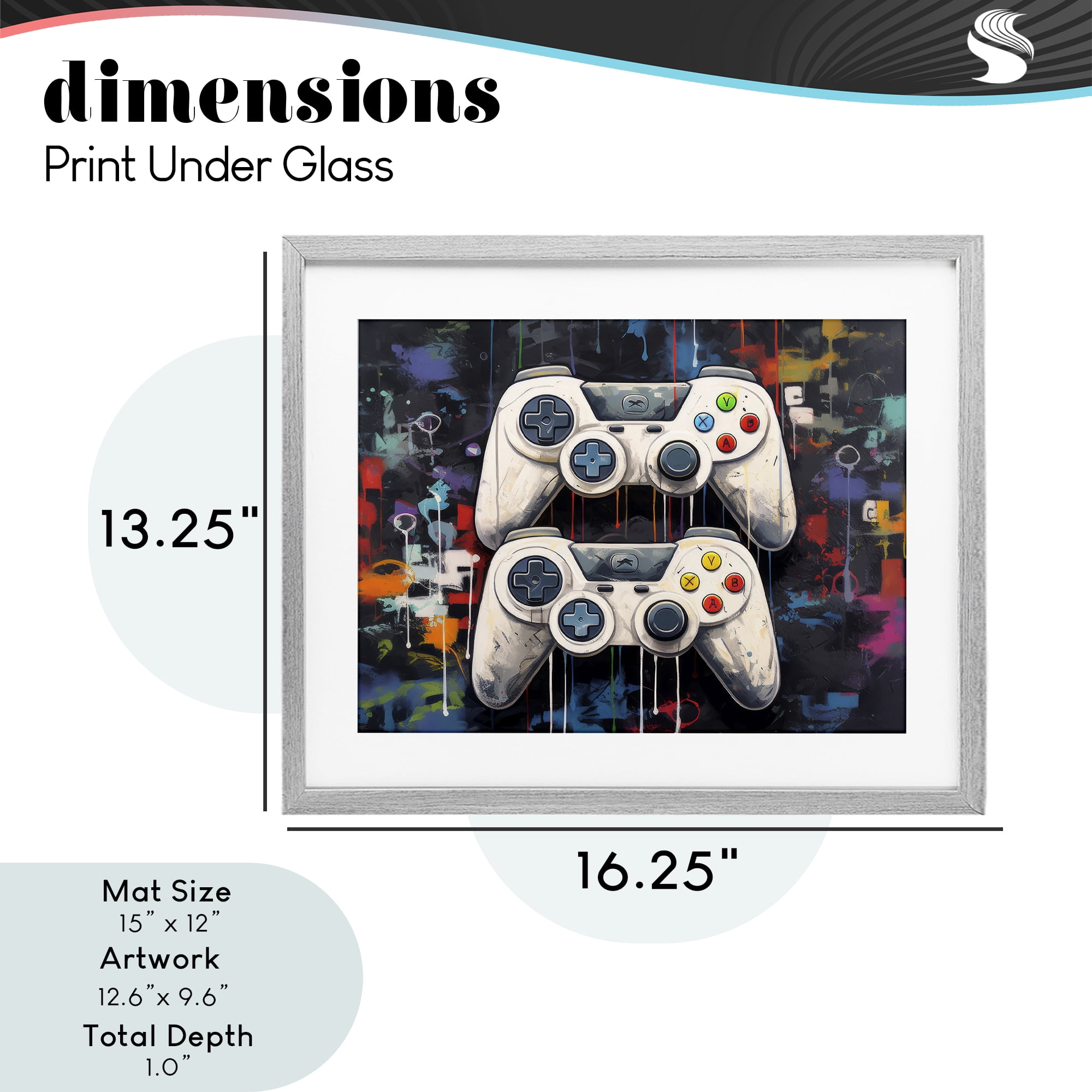 Stupell Industries Joystick Journeys with Paint Splatter Gray Framed Print Under Glass, design by Lazar Studio