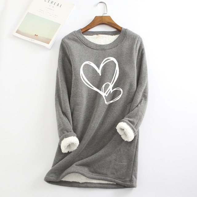 DPTALR Women Thick Fleece Printed Sweatshirt Winter Warm Underwear Round-Neck Blouses Tops
