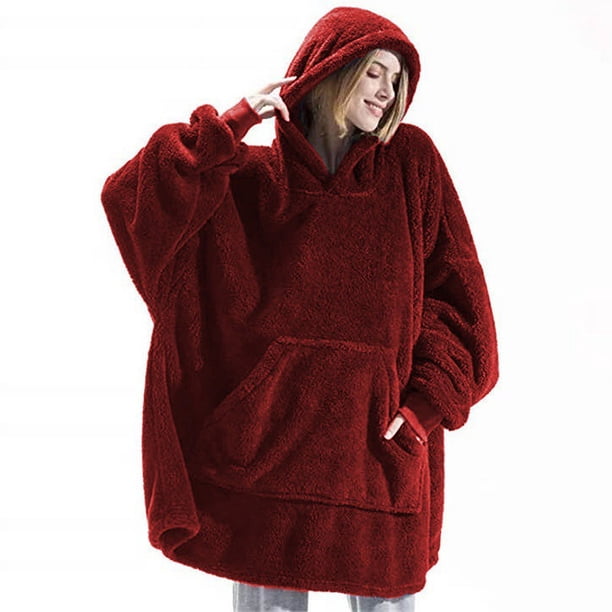 Sudadera con capucha de polar de doble cara, cómoda y holgada, para otoño e invierno, manta gruesa y portátil, ropa de hogar para parejas
