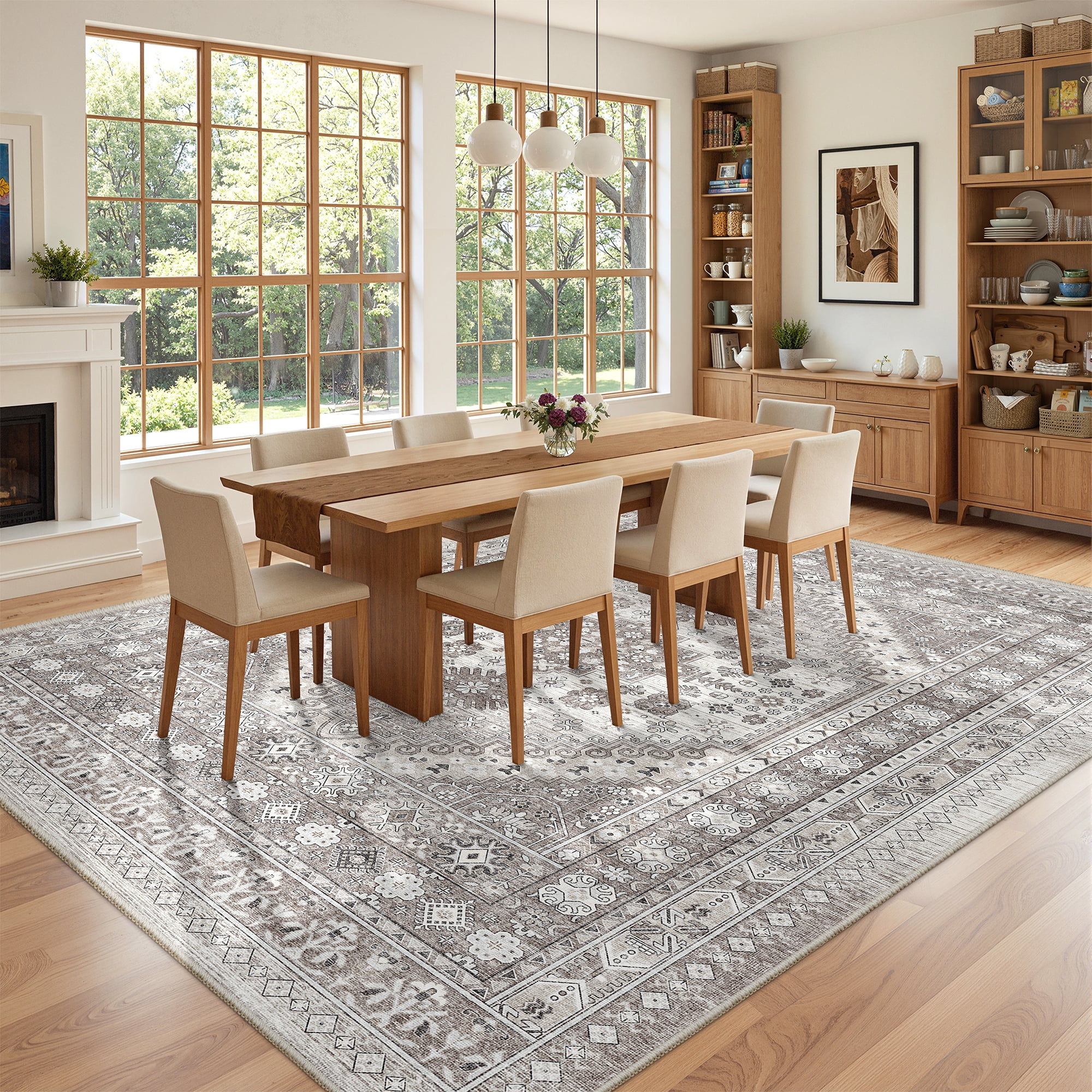 Roxstand 9x12 Area Rugs for Living Room, Vintage Large Area Rug, Non-Slip Backing Washable Rug, Stain Resistant Home Decor Rug (9'x12', Brown)
