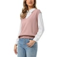 thumbnail image 4 of INSPIRE CHIC Women's Sweater Vest V Neck Sleeveless Uniform Classic Knitted Pullover Tops L Pink, 4 of 6