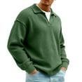 thumbnail image 2 of Dresfit Waffle Sweatshirt Men Mock Neck Quarter Zip Pullover Winter Spring Patchwork Lapel Sweater with Pockets Zipper Half Zip Color Block Shirt Green XL, 2 of 6