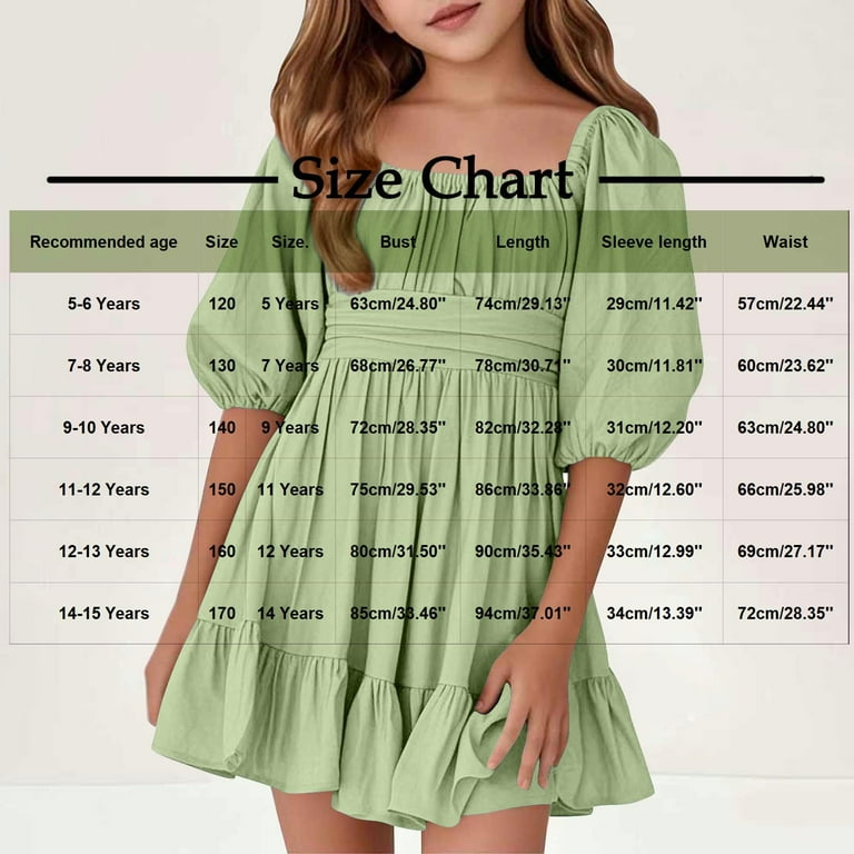 Milgrthf Girls Summer Dresses Square Neck Lantern Sleeve Tie