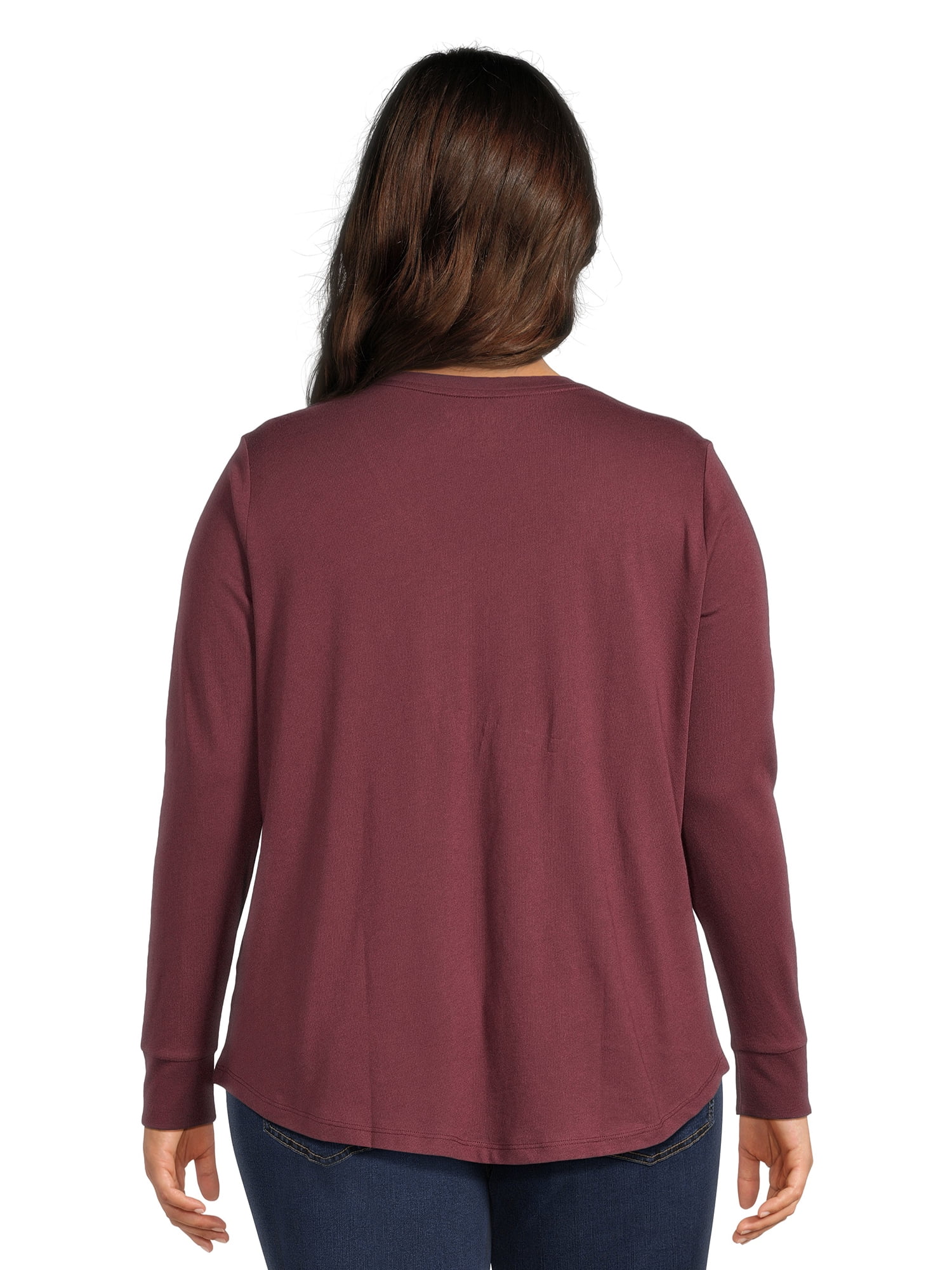 Terra & Sky Women's Plus Size Long Sleeve V-Neck T-Shirt, 2-Pack