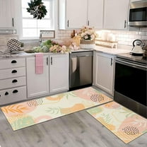 Boho Kitchen Rugs and Mats Set of 2, Non Slip Backing Pink Kitchen Rug Mid Century Modern Decor Seasonal Farmhouse Abstract Tropical Leaves Bohemian Low-Profile Kitchen Floor Mat 17"X47" 17"X30"