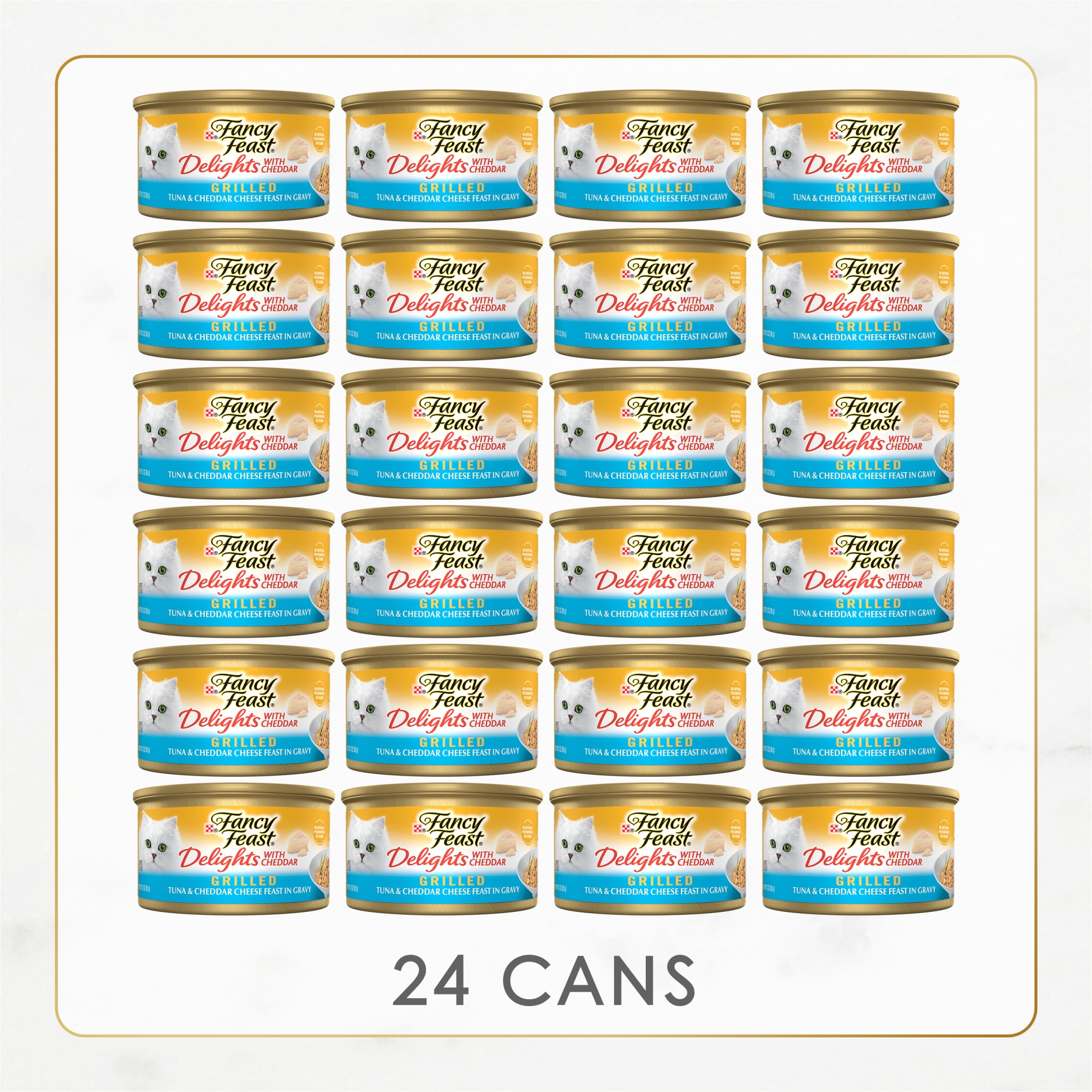Purina Fancy Feast Delights with Cheddar Wet Cat Food, Grilled Tuna & Cheddar, 3 oz Cans, 24 Pack