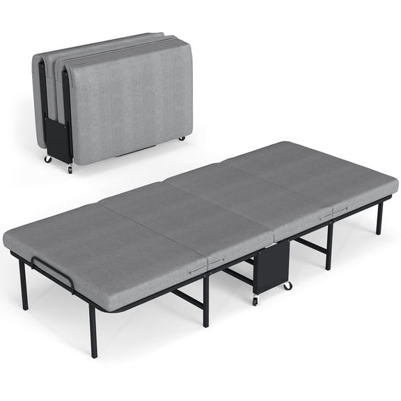 DRNANLIT Folding Bed with Mattress for Adults, Twin Size, Portable Foldable Roll Away Bed on Wheels, Memory Foam Mattress and Super Strong Frame, Space Saving Fold Up for Easy Storage, 75" x 38"