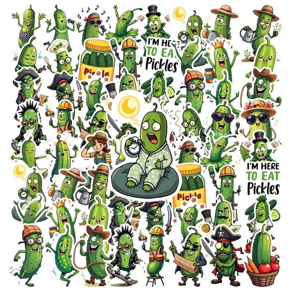 35pcs-50pcs Funny Cartoon Stickers Pickle Character Stickers Humorous Stickers Vegetable Stickers for Laptops Notebooks Suitcases