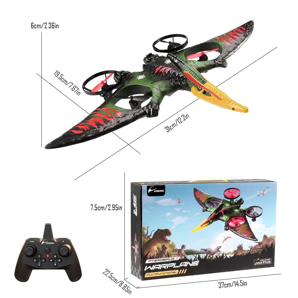 Remote Control Dinosaur Pterosaur RC Plane w/ Headless Mode, Altitude Hold, LED Light, for Kids