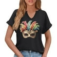 thumbnail image 5 of Craaazy Mardi Gras Shirts for Women Short Sleeve Casual Carnival Printed V-neck T-shirts Gifts, 5 of 6