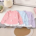 thumbnail image 5 of Child Girls Long Sleeve Shirts 18 24 Months 2T 3T 4T 5T 6T 7T 8T 9T 10T 11T 12T Girls Crewneck T-Shirt with Bow Decor and Ruffle Hem Tops For Girls Daily Wear, 5 of 7