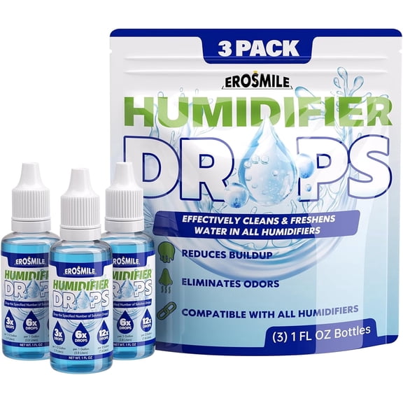 Humidifier Cleaner Drops [3 Pack] Humidifier Water Treatment Cleaning Drops for All Makes & Models - Slows Buildup & Scaling - Cleans & Deodorizes Water, 300  Day Supply