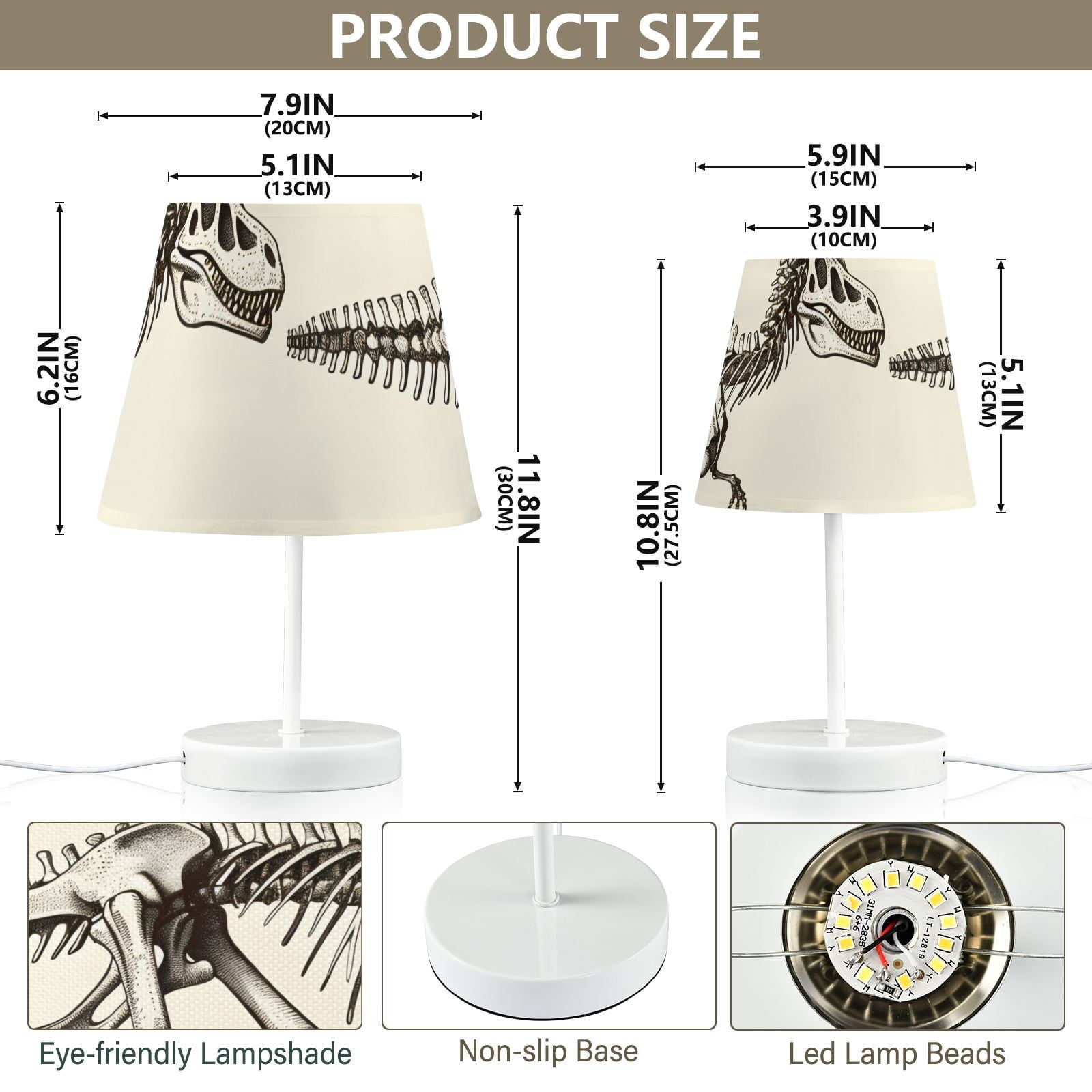 Dinosaur Skeleton Desk Lamp 3 Color Modes LED Table Lamp Nightstand Reading Light for Bedroom Living Room