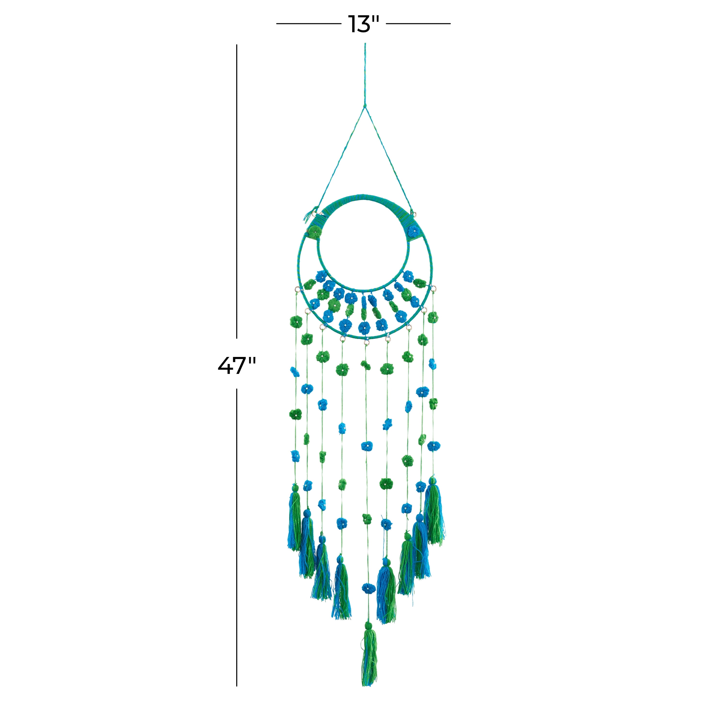 DecMode 13"W, 47"H Metal Bohemian Wall Decor, Blue, 1-Piece