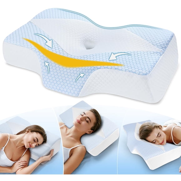 Mkicesky Orthopedic Memory Foam Pillow for Neck Shoulder Pain Relief - Ergonomic Neck Support Sleeping Pillow for Side, Back & Stomach Sleepers - Cer