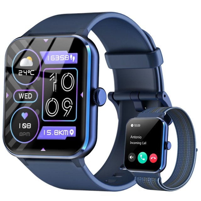 LUOMATE Smart Watch for Women Men, 1.91" Touchscreen Fitness Tracker, Bluetooth Calling, 100+ Sport Modes, IP68 Waterproof, Pedometer, Message Notifications, Compatible with Android iPhone (Blue)