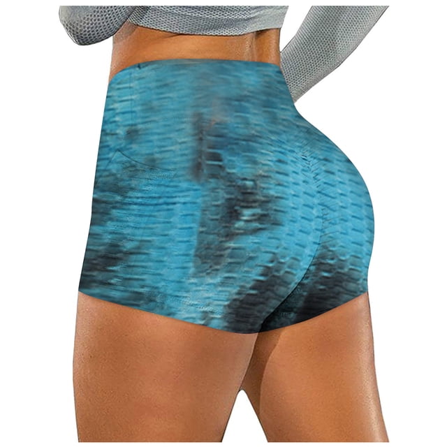 Gibobby Pantalones de Casuales Bolsillos Biker Yoga Tie-dye Mujer Pantalones cortos elásticos Running Fitness Pantalones arrugados Pantalones de yoga(Azul, XL)