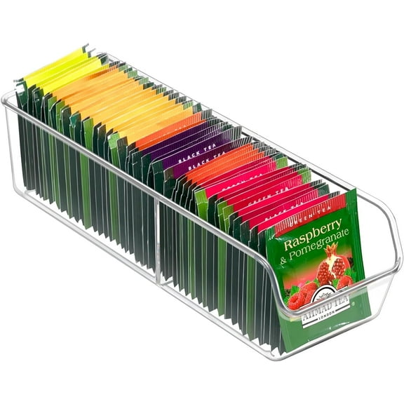 BZUEPRS Tea Bag Organizer, Tea Bag Holder Box Storage Bin, Clear Tea Packet Plastic Drawer, Sugar Packet, Coffee, Condiment, Tea Spice Bag Holder for Kitchen Cabinet, Countertop, Fridge