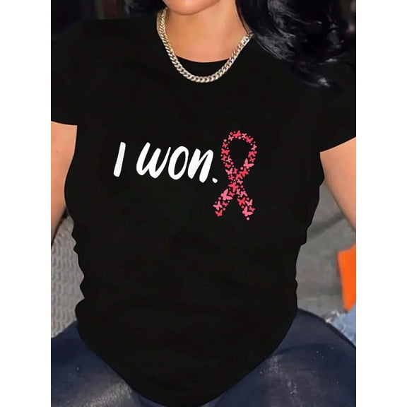 I Won Breast Cancer Awareness Support Pink Ribbon Survivor T-Shirt Graphic Tee summer Tops For Women Round Neck Fashion Cotton shirts