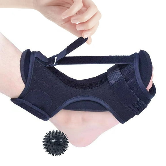 Foot Support Brace for Foot Pain, Adjustable Drop Foot Orthotic Brace with Foot Massage Ball, Plantar Fasciitis Night Splint Heel Pad for Men Women