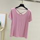thumbnail image 1 of Fiudx Ropa de Mujer Top de Cuello Redondo Liso para Mujer con Espalda Cruzada Top/Camisa de Cuello Redondo de Manga Corta, 1 of 7