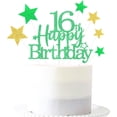 thumbnail image 1 of Cake Topper Pargleev para 16.º cumpleaños en verde y dorado con brillo, 1 of 5