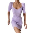 thumbnail image 1 of Bigersell Robes d'Été pour Femmes 2023 Mode Plage Femmes Été Uni Patchwork Amincissant Manches Courtes Robe Mini Dos Nu Robe Grande Taille pour Femmes Robe de Bal, Style 19207, Violet P, 1 of 5