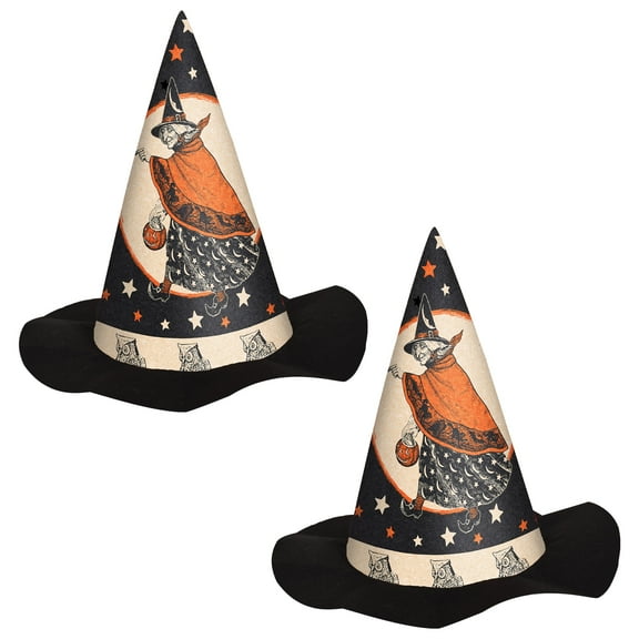 Vintage Halloween Witch Design Felt Hat, OSFM, Pack of 2