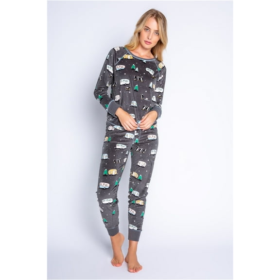 P.J. Salvage Womens Peguins,Trees & Campers Pajama Lounge Pants, Grey, Medium