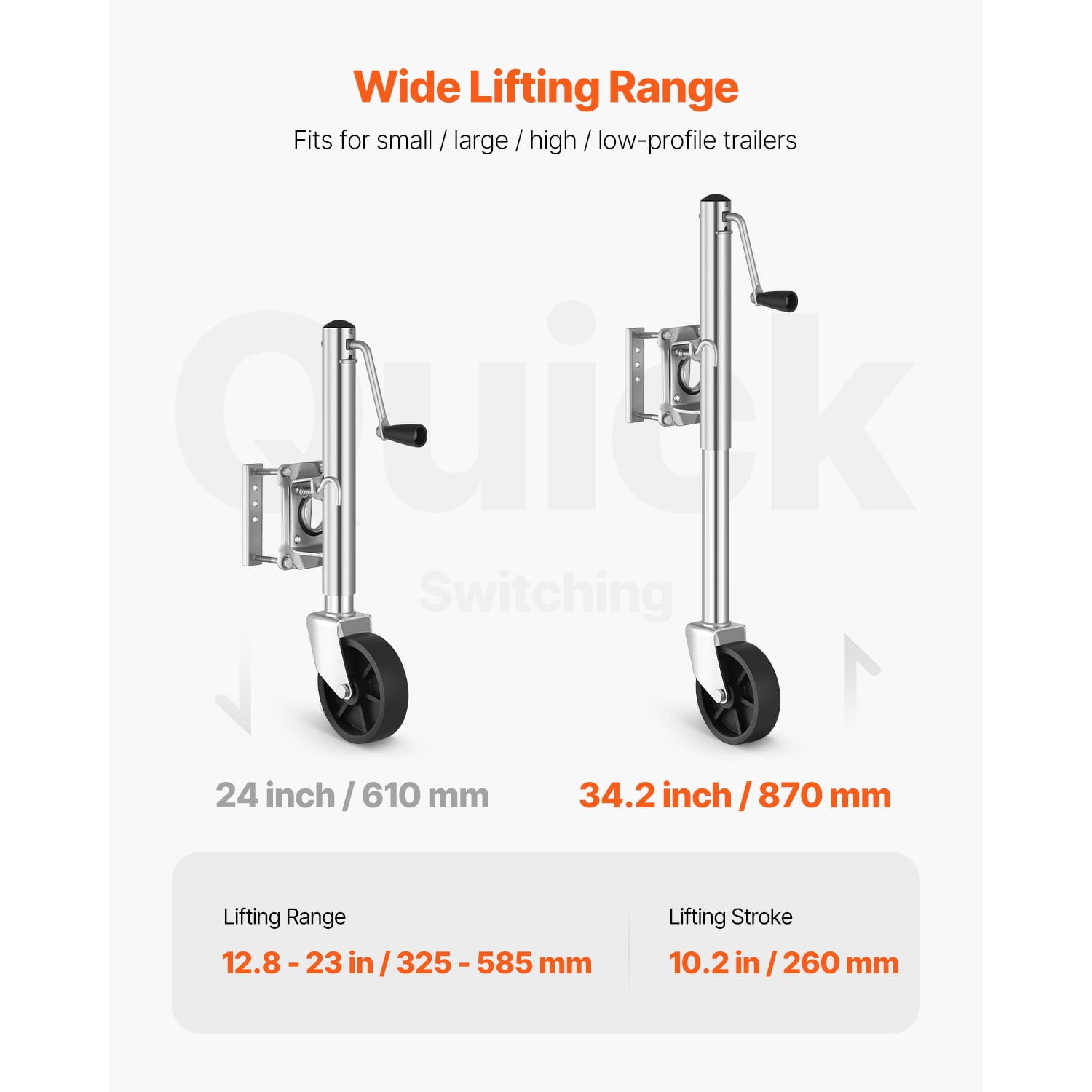 KFFKFF Trailer Jack with Wheel, 1000 lbs Capacity, Durable Swivel Design with PP Wheel & Comfortable Handle, 10-inch Lift, Suitable for RVs, Boats, Horse Trailers, and Utility Trailers