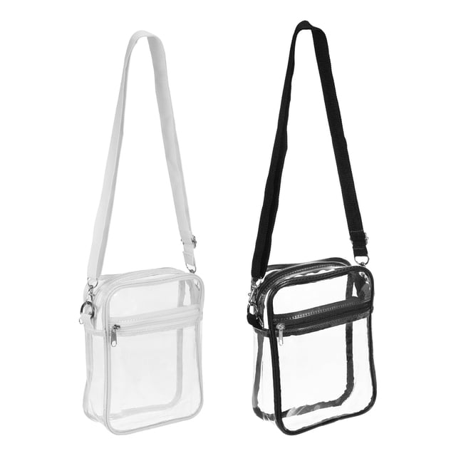 Unique Bargains Sac à Main en PVC Transparent Approuvé pour le Stade, Noir/blanc, Pack de 2