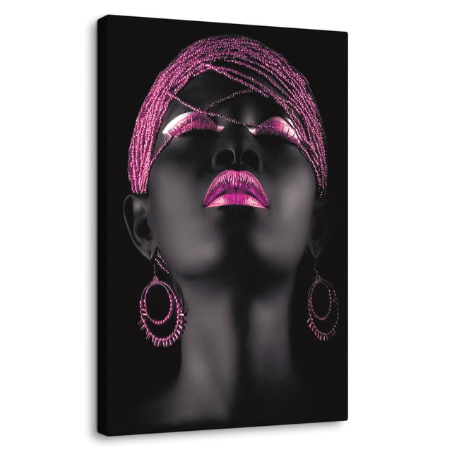 Cuadro Decorativo Canvas Mujer Africana Joyas Rosadas 60x90
