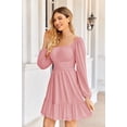 thumbnail image 3 of Vestido Wenrine Mesh de manga larga con cuello cuadrado en una línea rosa para mujer, 3 of 7