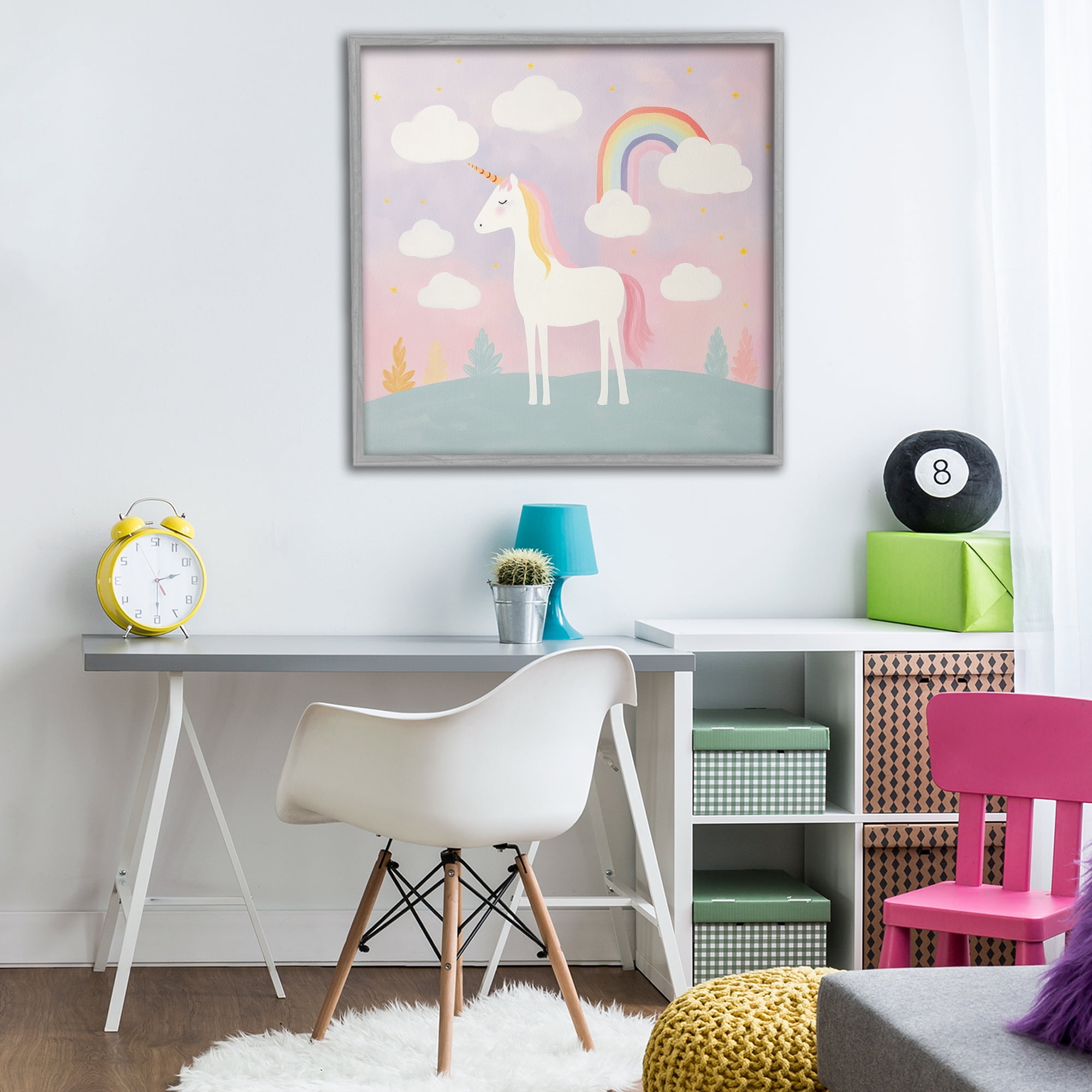 Stupell Industries Mystical Unicorn with Rainbow & Clouds Gray Framed Giclee Art, design by Lazar Studio