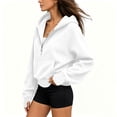 thumbnail image 6 of cocolona Half Zip Pullover Hoodies for Women Hooded Thumb Long Sleeve Casual Sweatshirts Solid Color Loose Fall Winter Fashion Outfits, 6 of 7