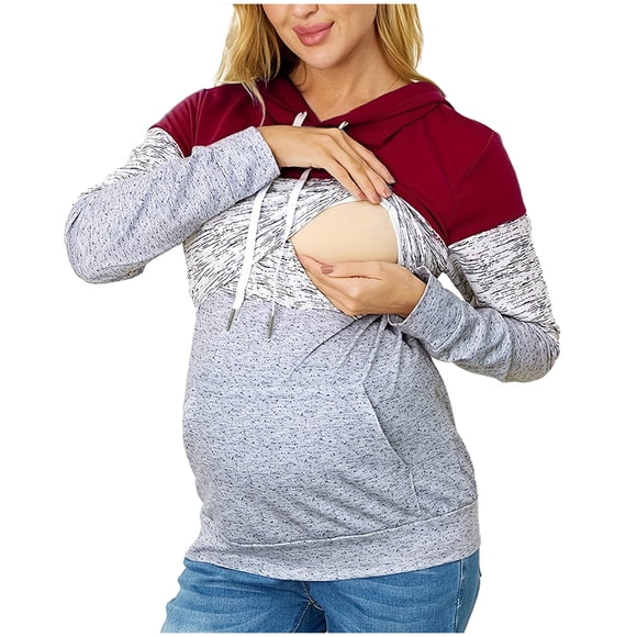 LSLJS Women's Nursing Hoodie Sweatshirt Long Sleeves Breastfeeding Maternity Tops Casual Sweater Wear