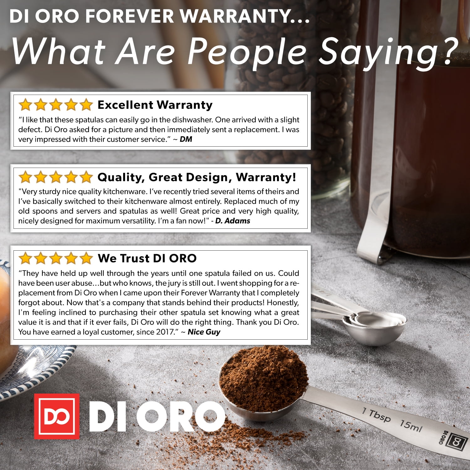New DI ORO 4-Piece 18/8 Stainless Steel Measuring Cup Set - Easy-to-Read  Measurements - For Dry and Liquid Ingredients - Great Kitchen Tools for  Cooking and Baking - Dishwasher Safe and Easy