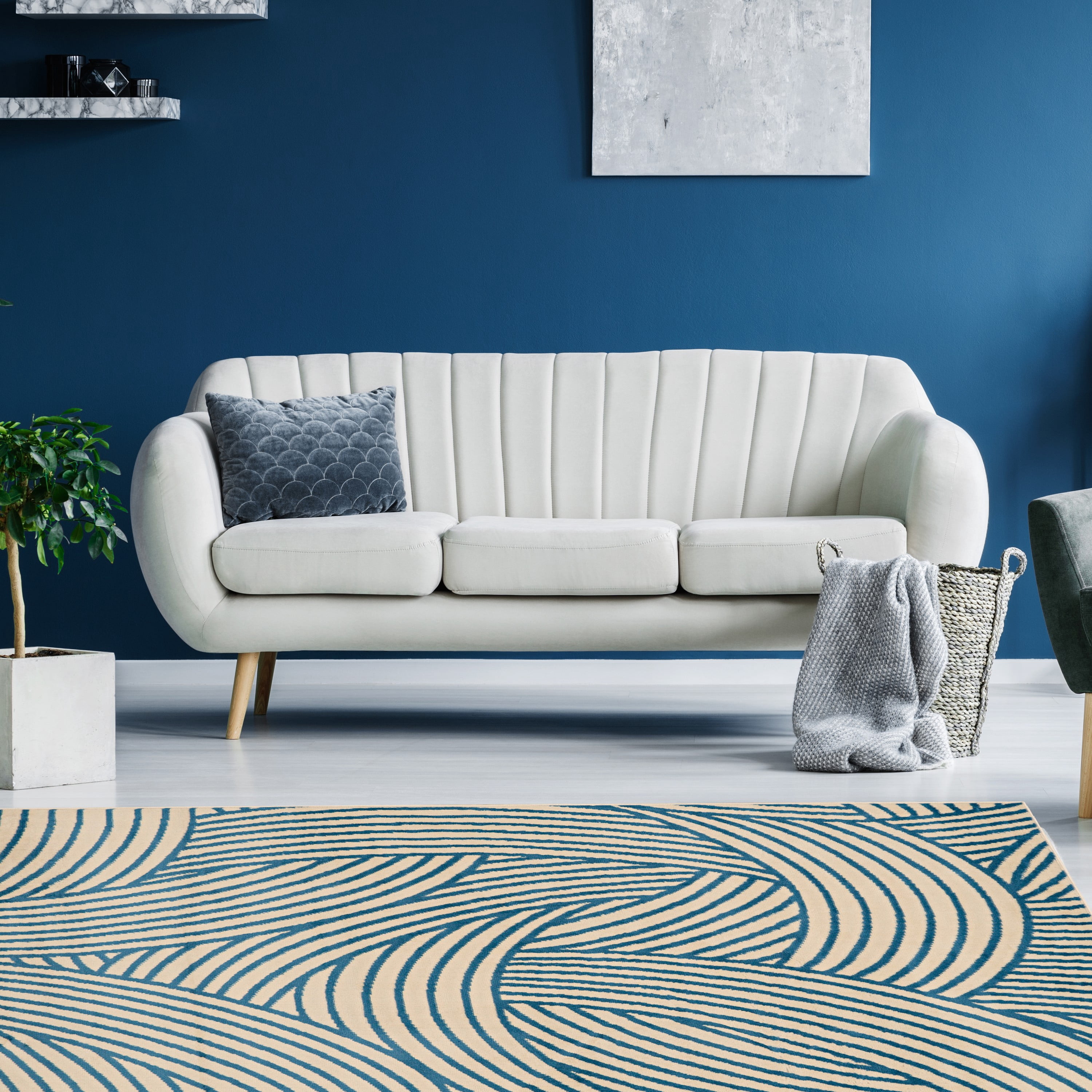 Capri Binya Area Rug Bone Blue 4x7 Transitional Design 100% Polypropylene