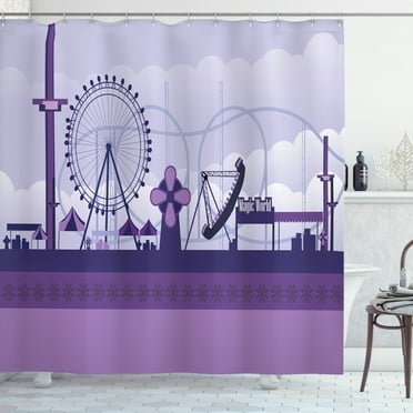 Ambesonne Ferris Wheel Shower Curtain, Park Fair Grounds, 69"Wx70"L, Dark Purple Pale Mauve