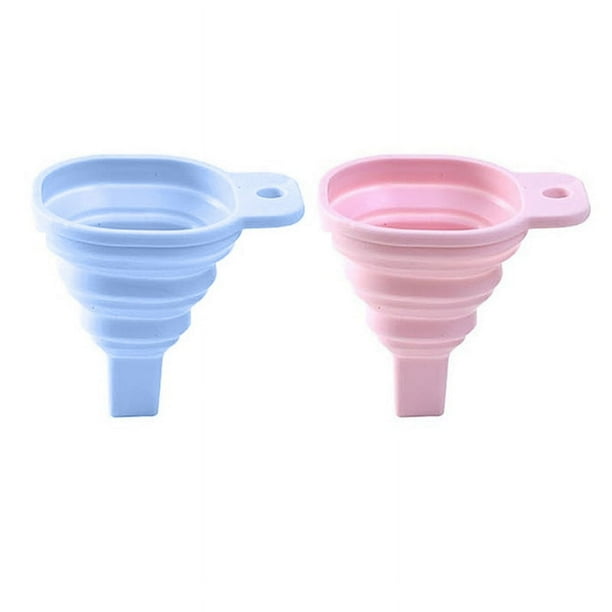 Embudos plegables de silicona de 2 piezas, embudos telescópicos de estilo largo para dispensar líquidos en el hogar, azul y rosa