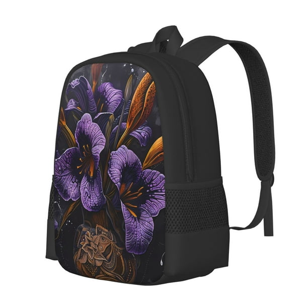 Easygdp Ornate Purple Floral Vase Mochila de Gran Capacidad Minimalista Ideal para Escuela, Viajes y Uso Diario