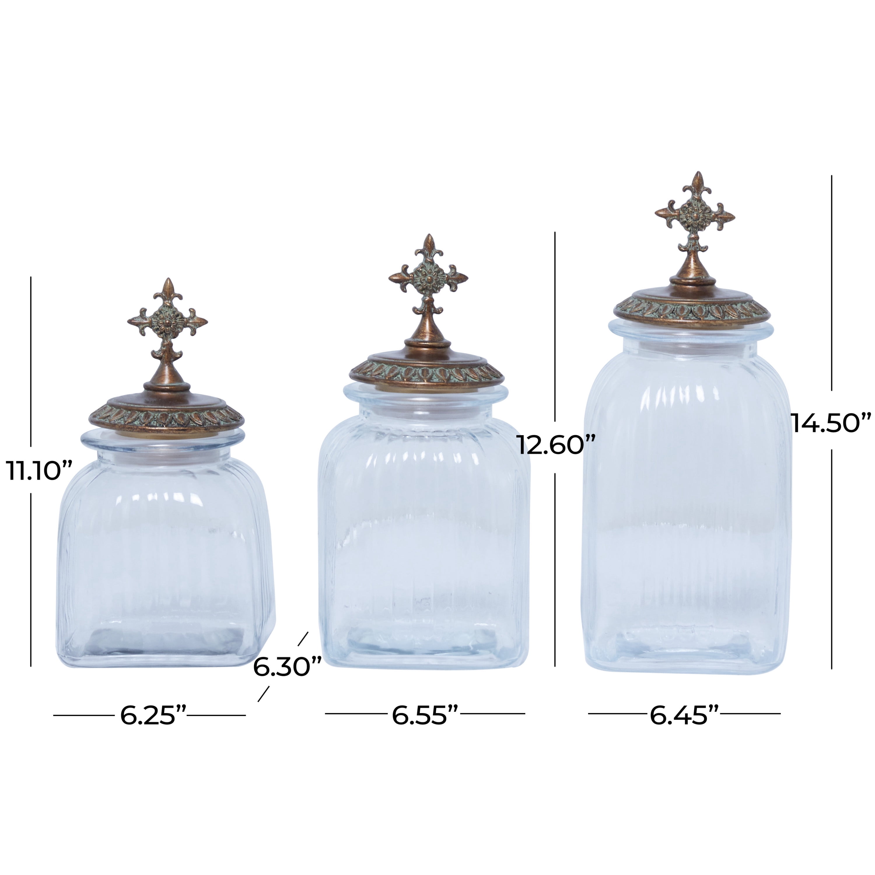 DecMode 15", 13", 11"H Clear Glass Decorative Jars, 3-Pieces