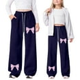 thumbnail image 2 of Gelikeya Girls Bowknot Baggy Sweatpants Cute High Elastic Waist Pants Casual Loose Athletic Joggers Teen Girl's Fashion, Dark Blue & 4-5 Years, 2 of 9