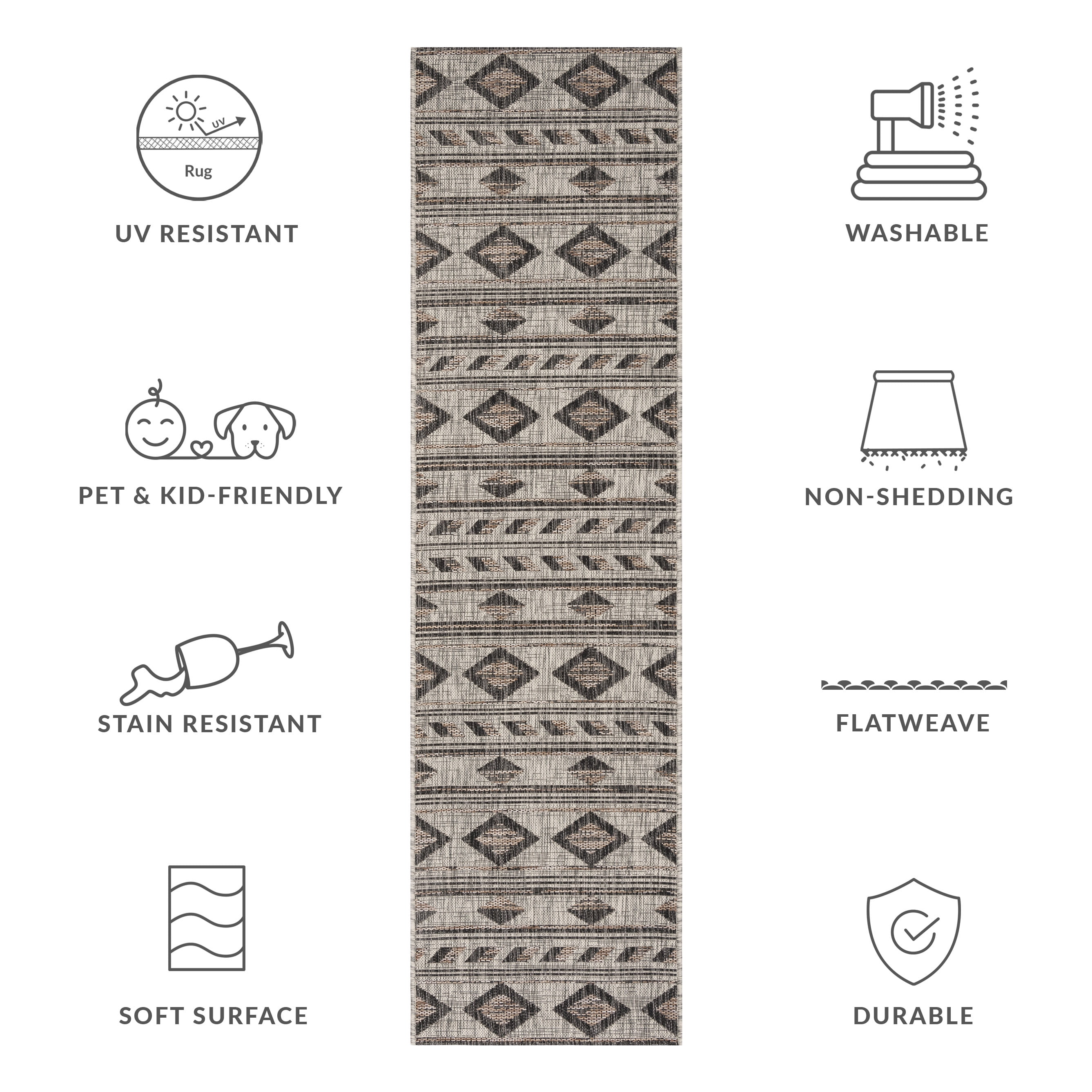 Safavieh Courtyard Allycia Geometric Indoor/Outdoor Runner Rug, Gray/Black, 2'3" x 8'