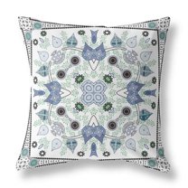 HomeRoots 20" x 20" Blue and Off White Blown Seam Paisley Indoor Outdoor Throw Pillow
